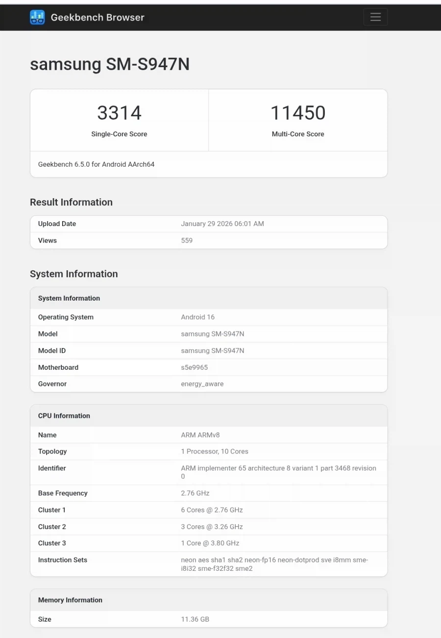 [루머] 갤럭시 S26 노멀 긱벤치_2.webp