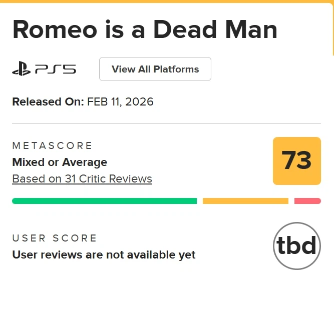 로미오 이즈 어 데드맨 오픈크리틱 및 메타크리틱점수 공개_2.webp
