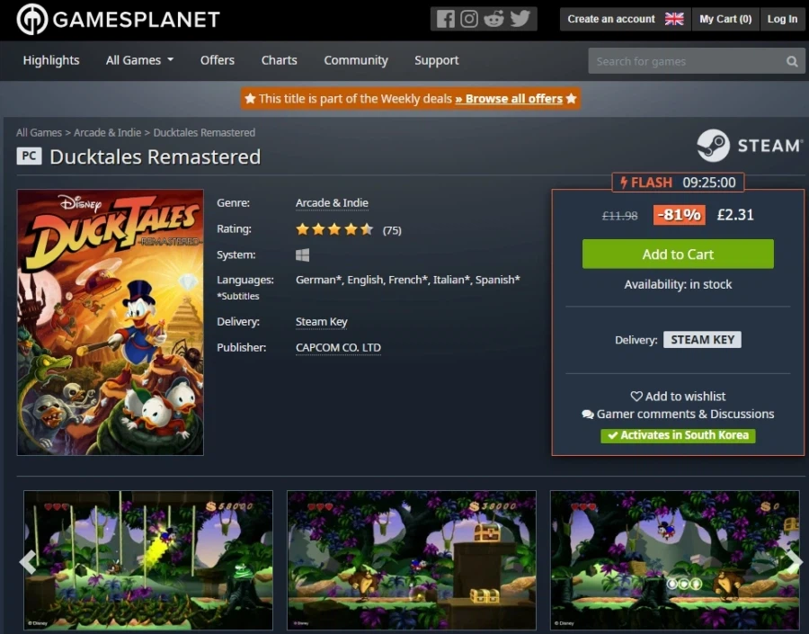 [게임스플래닛 UK] 덕 테일즈 리마스터 81% 2.31 파운드 (약 4500원)_1.webp