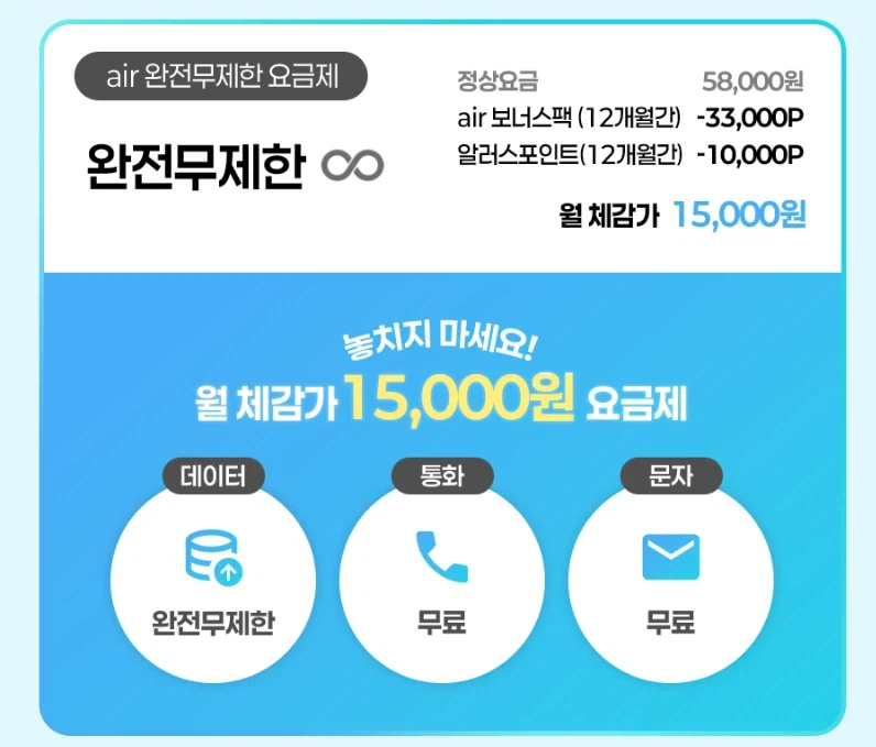 [11번가] SK Air 5G 무제한 요금제 12개월 체감요금 15,000원_1.webp