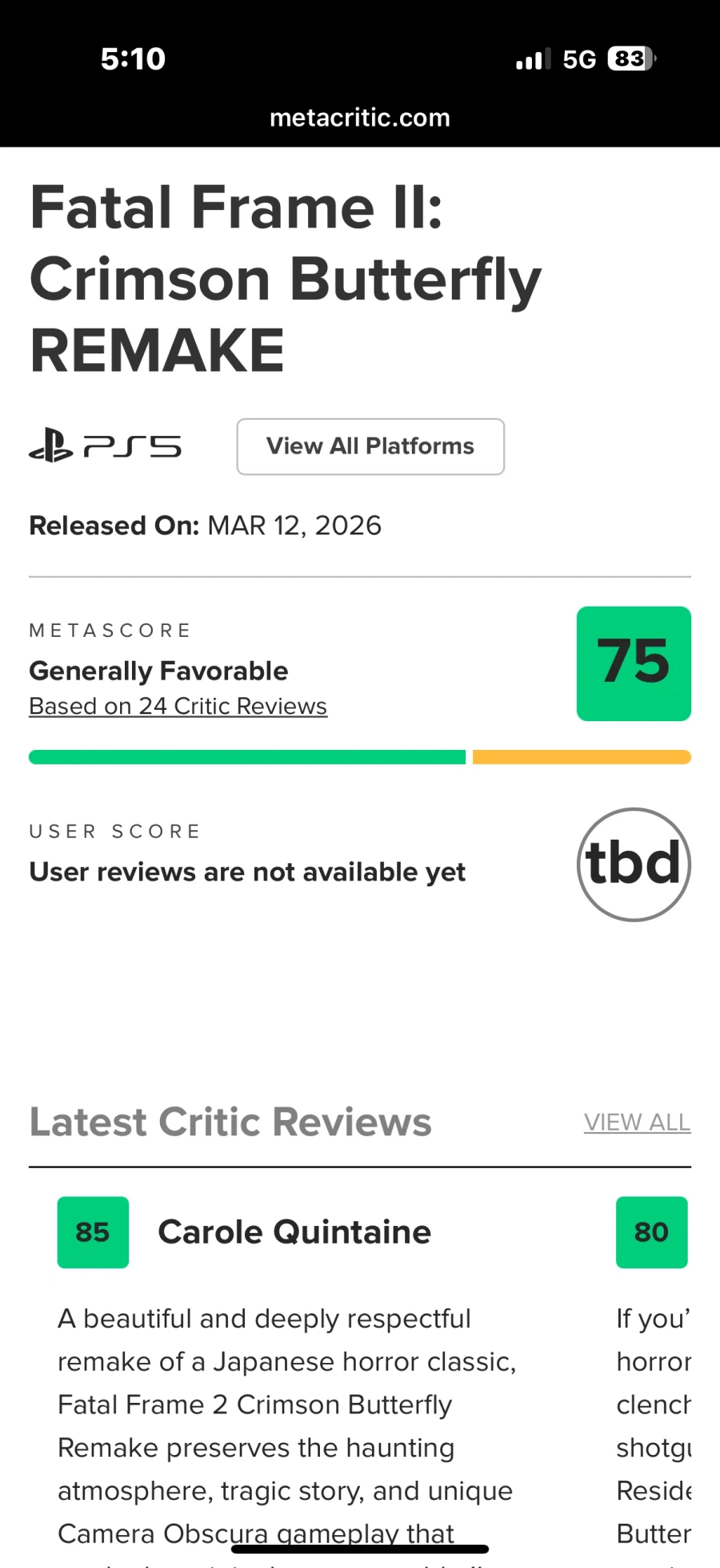 제로 붉은나비 리메이크 메타크리틱_1.webp