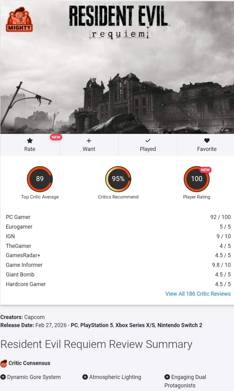 바이오하자드 레퀴엠 오픈크리틱 리뷰 180개 돌파 평점 추천도_1.webp