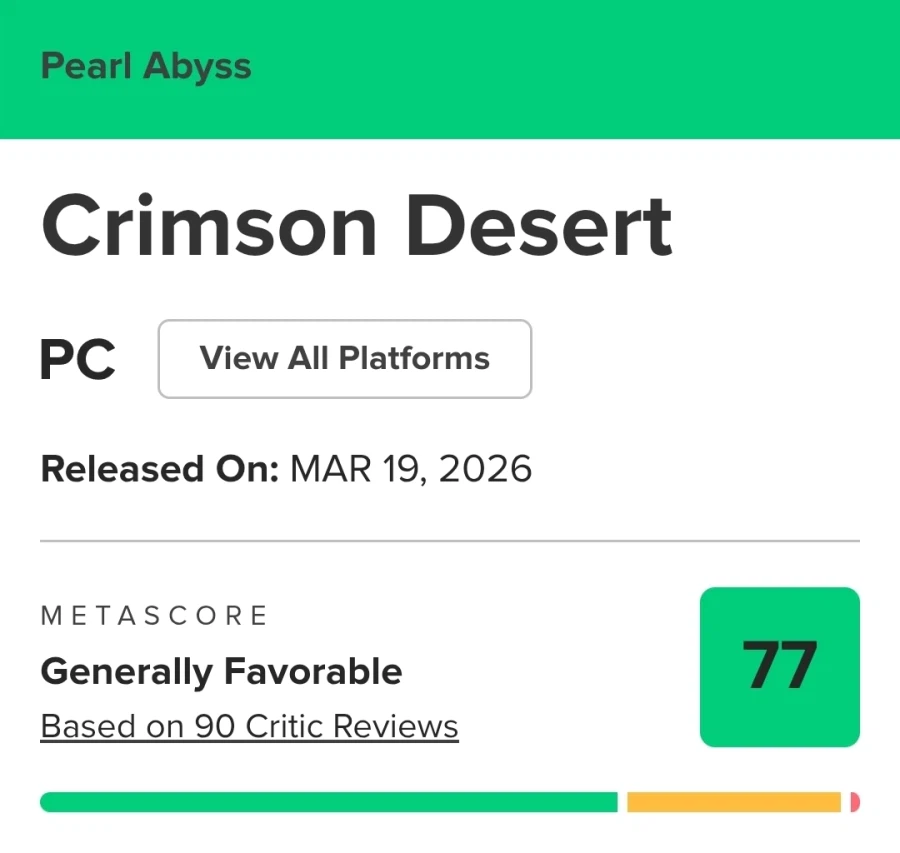 붉은사막, 메타크리틱 점수 77점으로 하락_1.webp