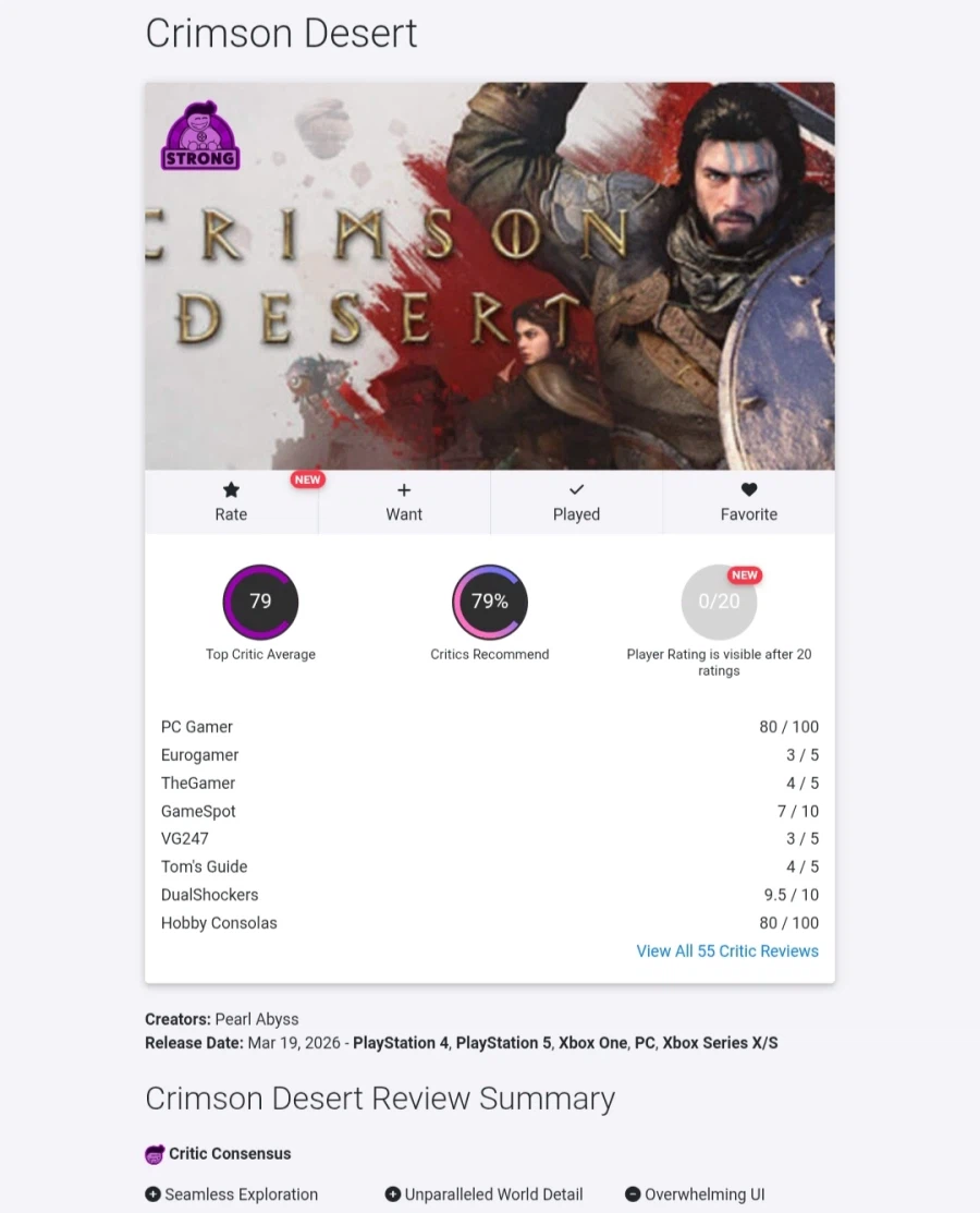 붉은사막 오픈크리틱 점수 하락_1.webp