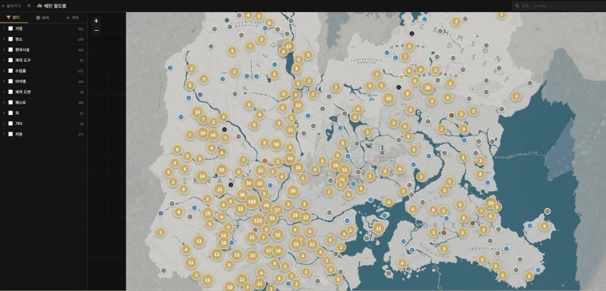 붉은사막 인터랙티브 맵 (거점/상점/퀘스트 전부 표시)_1.webp