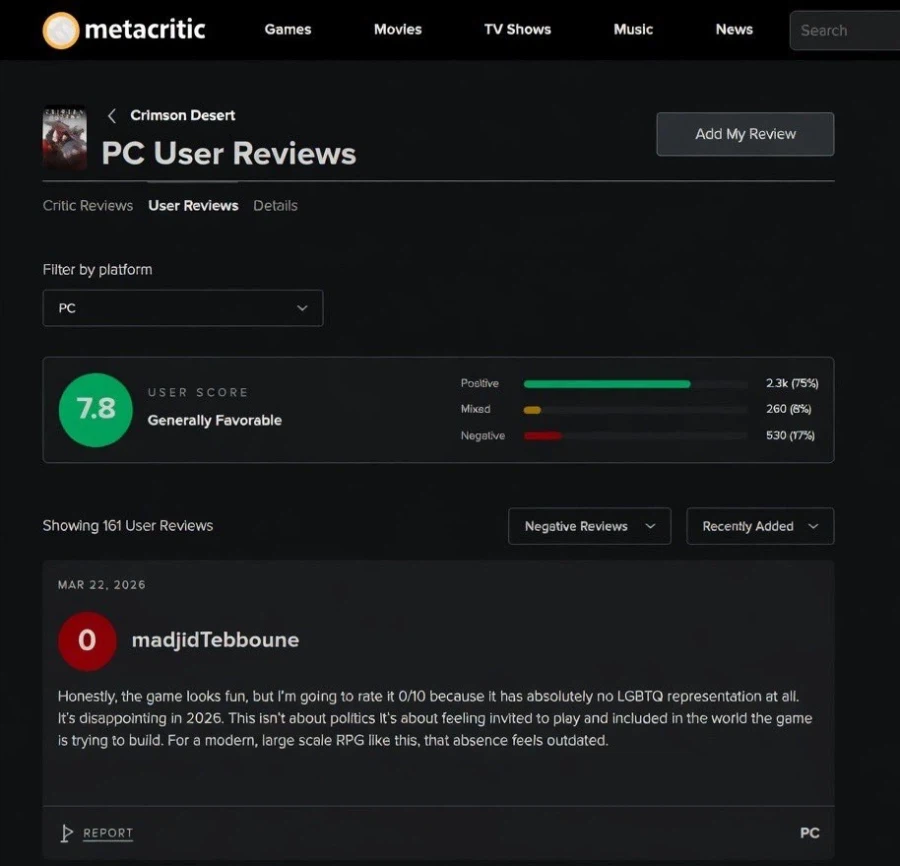 붉은사막 메타크리틱 0점 준 유저_2.webp