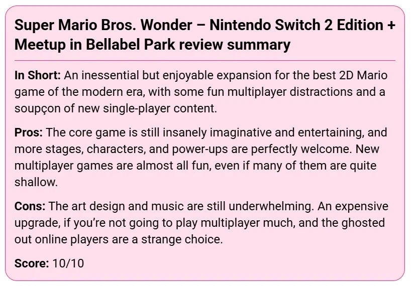 슈퍼 마리오브라더스 원더 NS2 에디션 IGN,닌텐도라이프,메트로,게임스팟 리뷰_1.webp