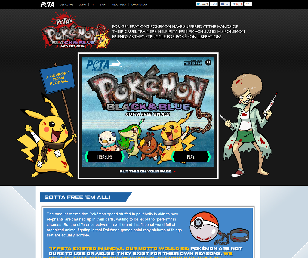 동물보호단체 PETA가 포켓몬으로 항의하는 플래시 게임 공개