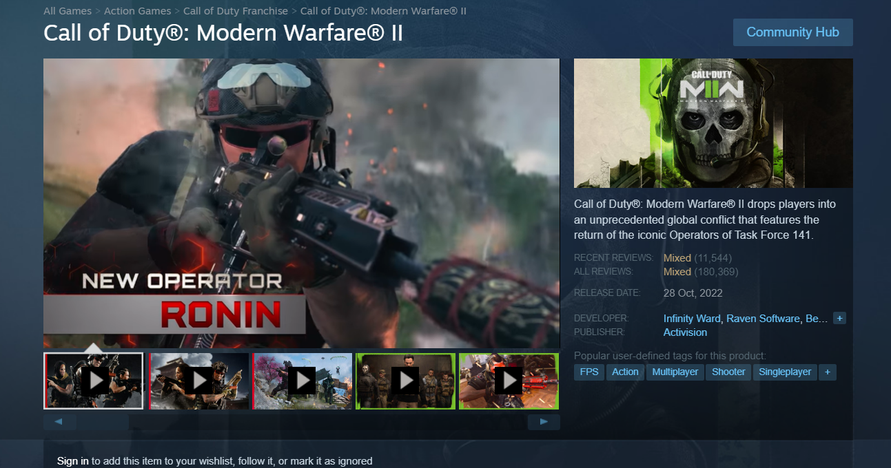 스팀 콜오브듀티 모던워페어 II 2022 54920 원