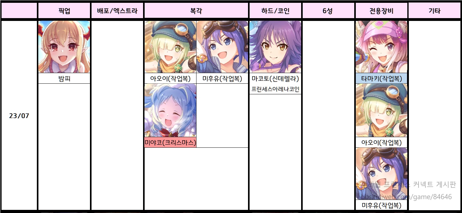 프리코네 2023년 7월 일정