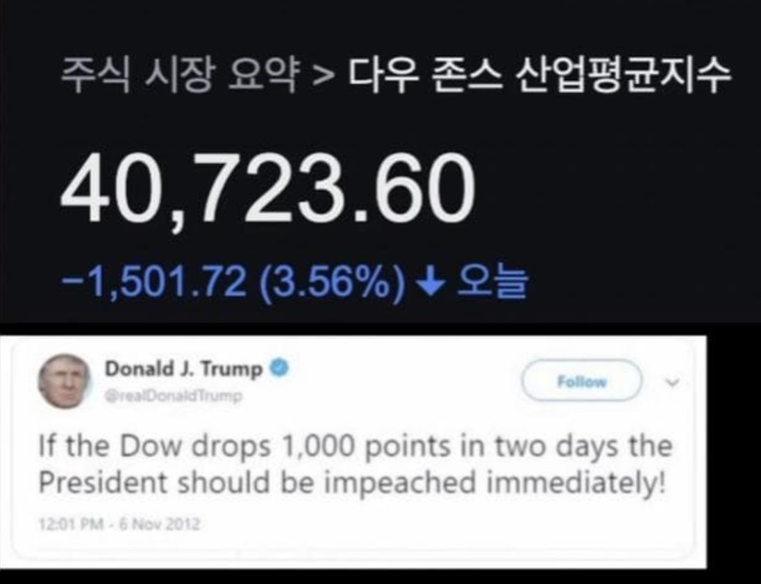 트럼프 이틀 동안 다우지수가 1000포빠졌다면 탄핵되어야 한다