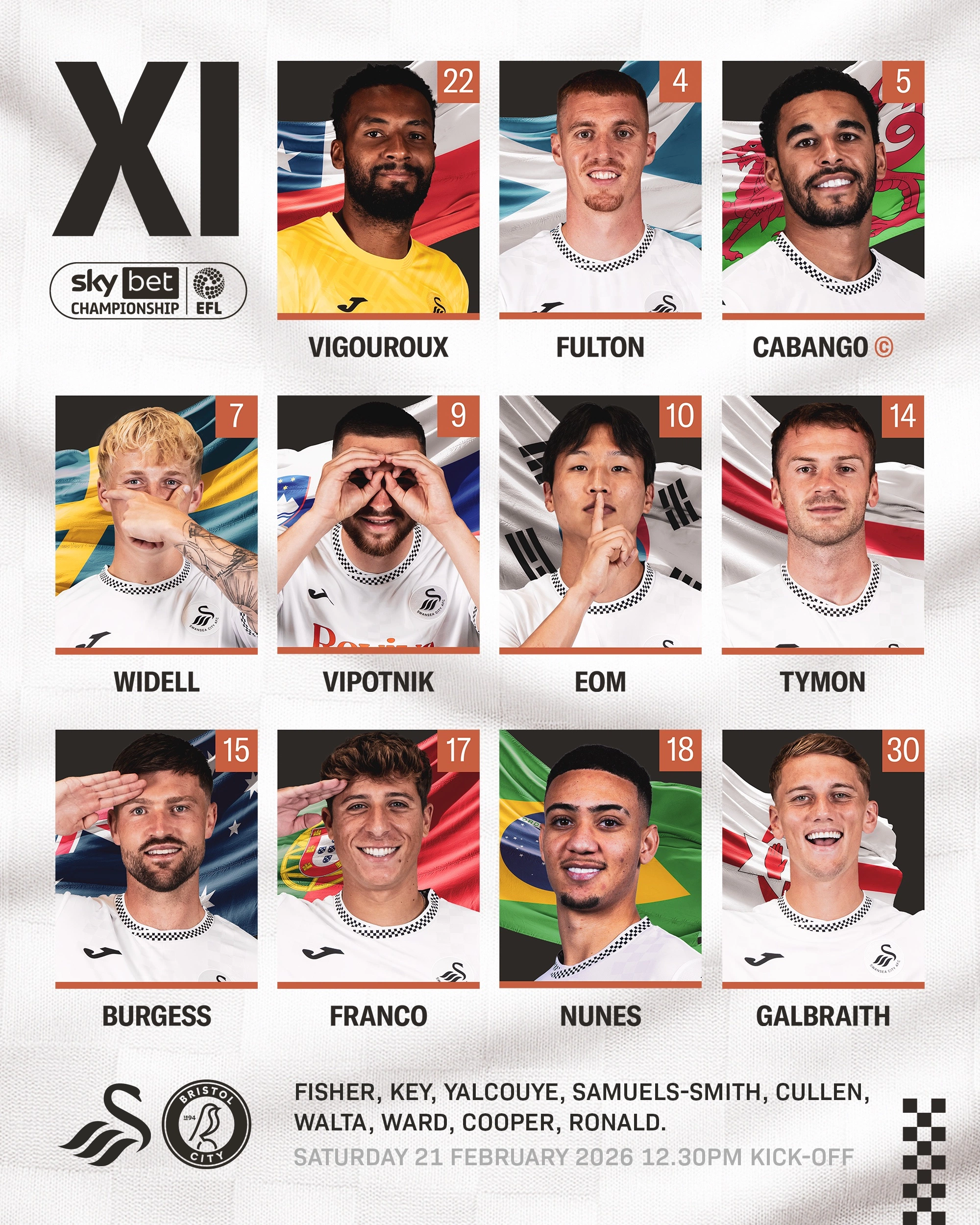 스완지 시티 vs 브리스톨 시티 출전 명단 관련 이미지